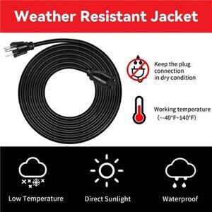 50 Ft Extension Cord - 16/3 SJTW Durable Black Electrical Cable